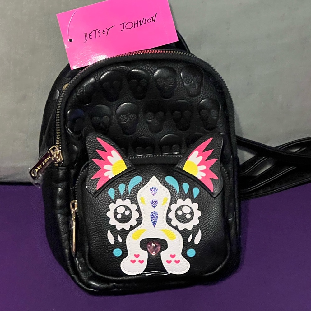Betsey Johnson Mini Backpack Sugar Skull Dog Day of the Dead NWT